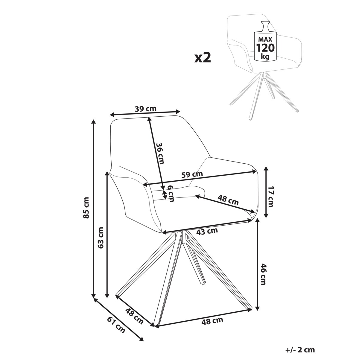 Zestaw 2 krzeseł do jadalni CINEY Złamana biel