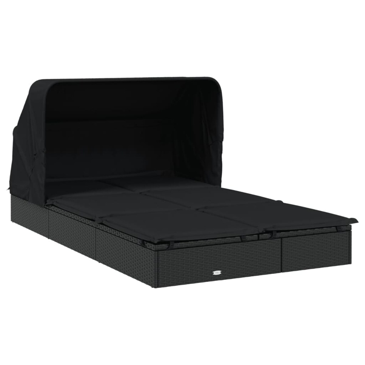 vidaXL Leżak 2-os., składany dach, czarny, 213x118x97 cm, polirattan