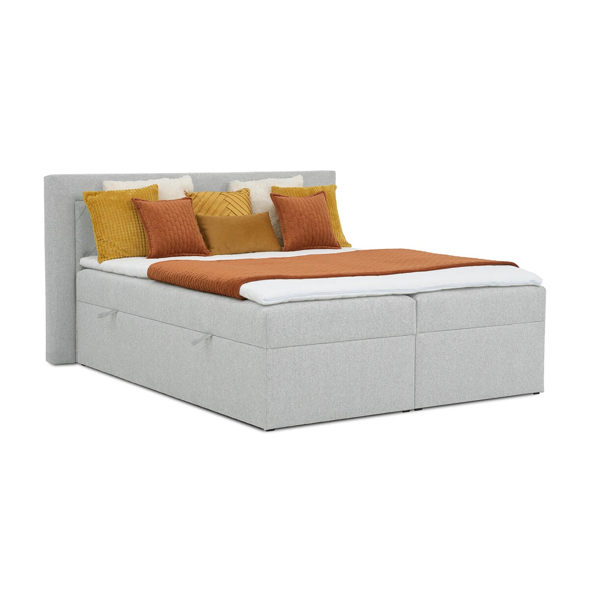 Łóżko kontynentalne ANNABELLE 200x200 z pojemnikiem, Jasny Szary, tkanina Matana 01