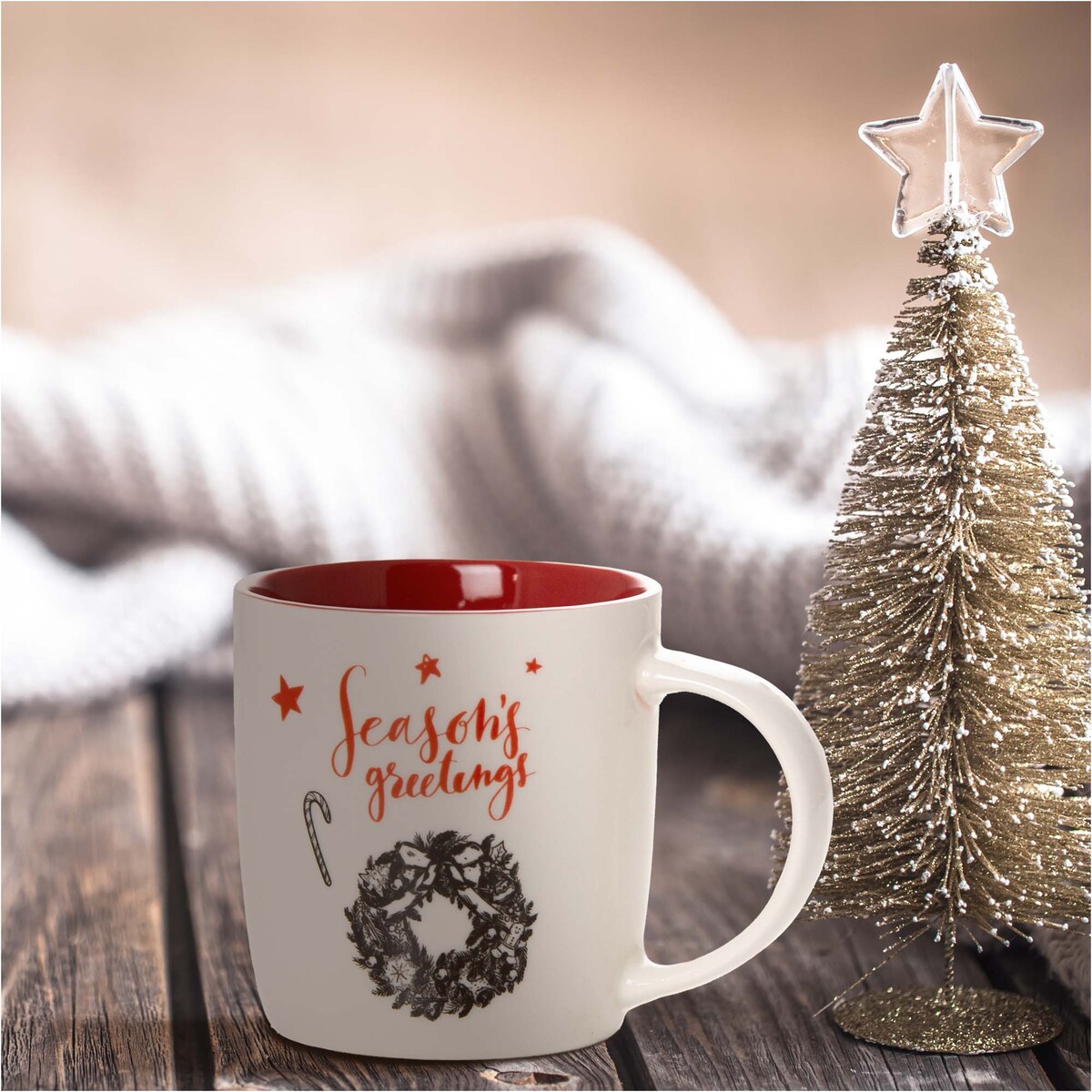 Kubek Świąteczny Na Prezent Ceramiczny Boże Narodzenie 370 Ml Biały Ceramiczny Stroik