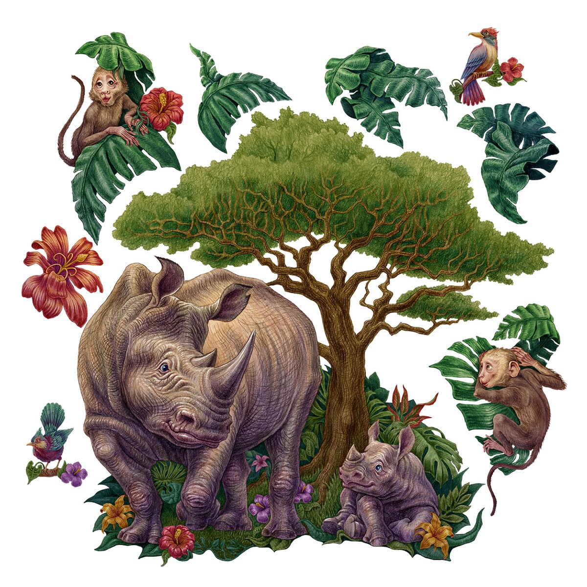 Zestaw naklejek na ścianę, Rysunkowe dzikie zwierzęta, 60cm