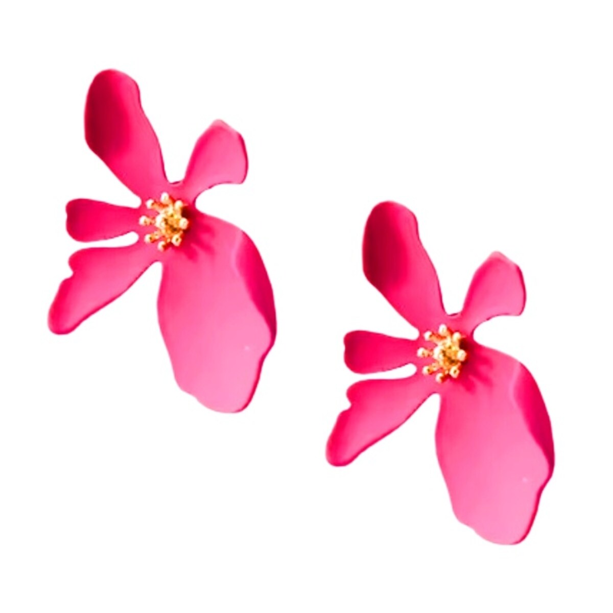 Kolczyki różowe neonowe kwiaty matowe na sztyft