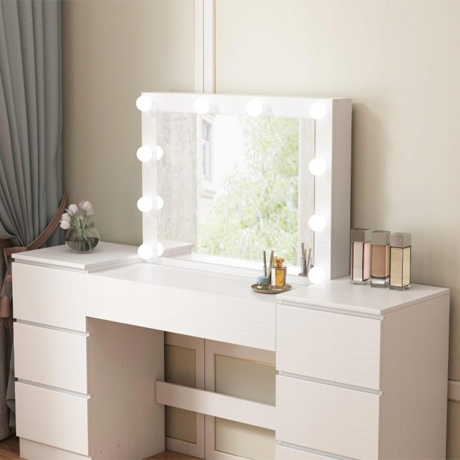 Toaletka z lustrem z szufladami biała do makijażu nowoczesna loft