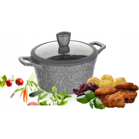 GARNEK GRANITE szary 24 cm do gotowania POKRYWKA 4,3 L jedzenia obiadu box