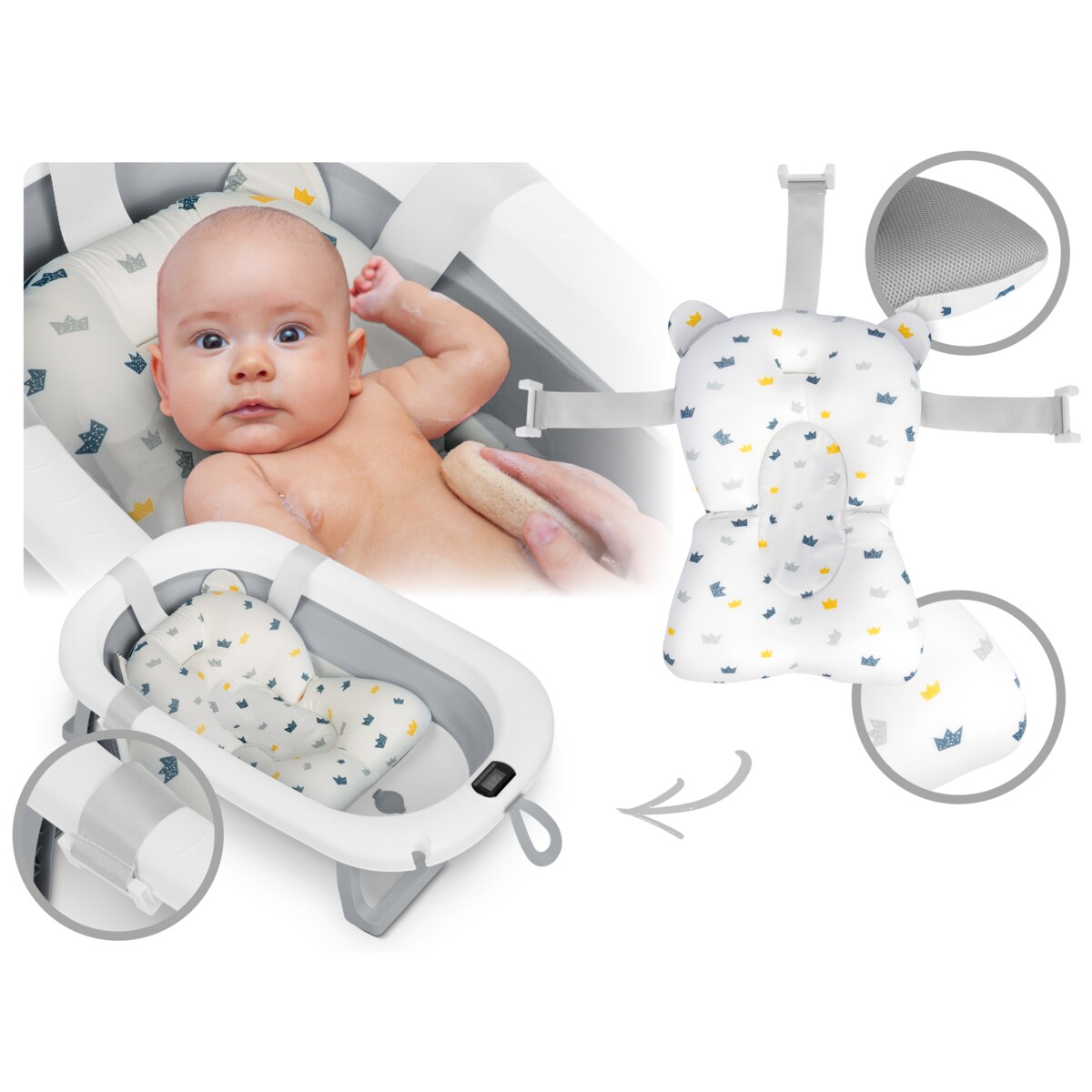 Wanienka składana dla dziecka niemowląt Ricokids termometr LCD poduszka + stojak