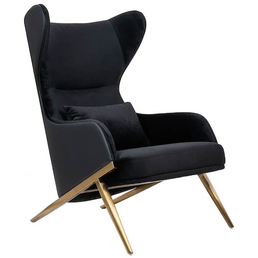 Elegancki fotel z ekoskóry Hampton Velvet czarny złoty, King Home