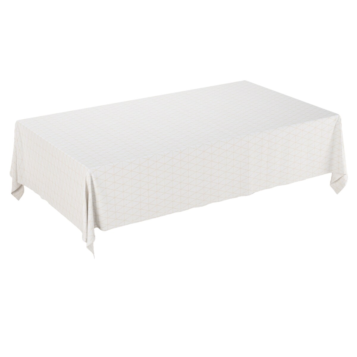 Obrus prostokątny 130 x 130 cm beżowe trójkąty na kremowo-białym tle