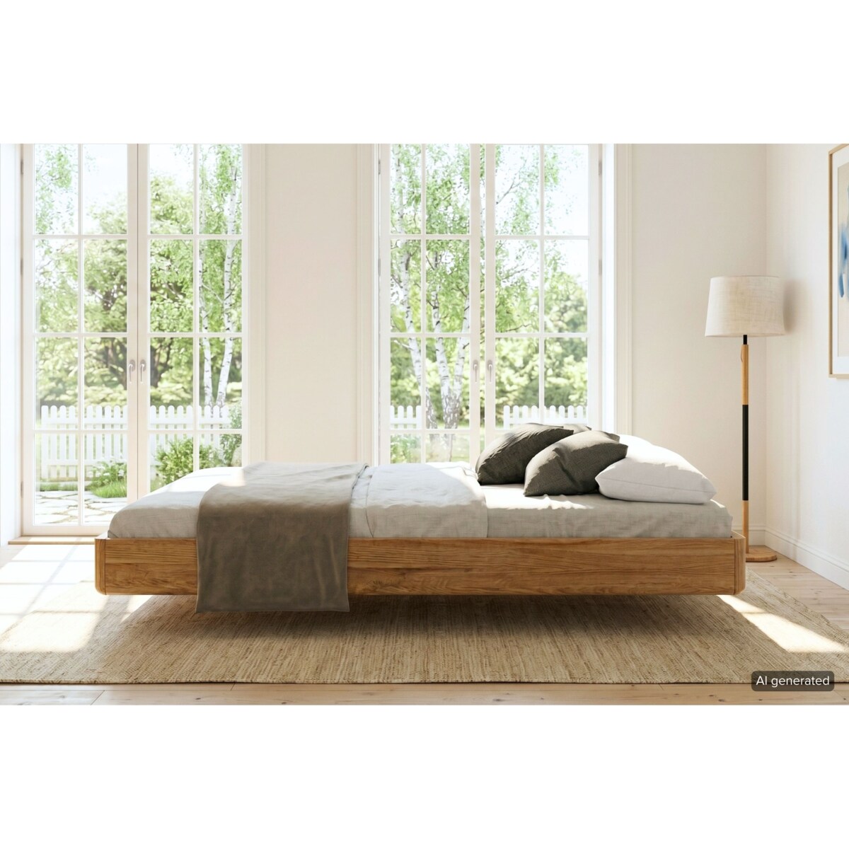 Łóżko lewitujące drewniane dębowe Visby LENA FLAT bez szafek / 120x200 cm, lakier naturalny