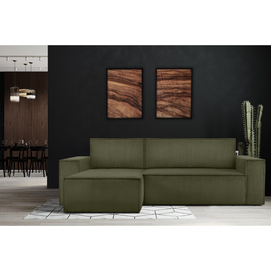 KONSIMO NAPI Narożnik uniwersalny z funkcją spania, oliwkowy prawy/lewy