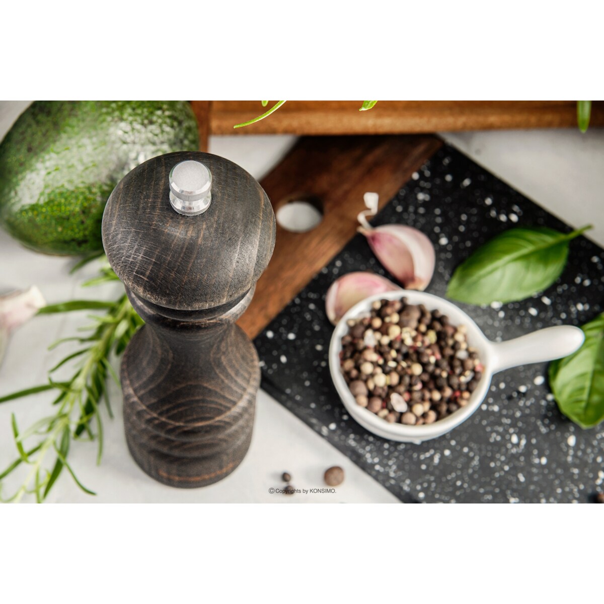 Konsimo MILOS Zestaw młynków 18 cm, 2 szt. wenge olejowany, wenge