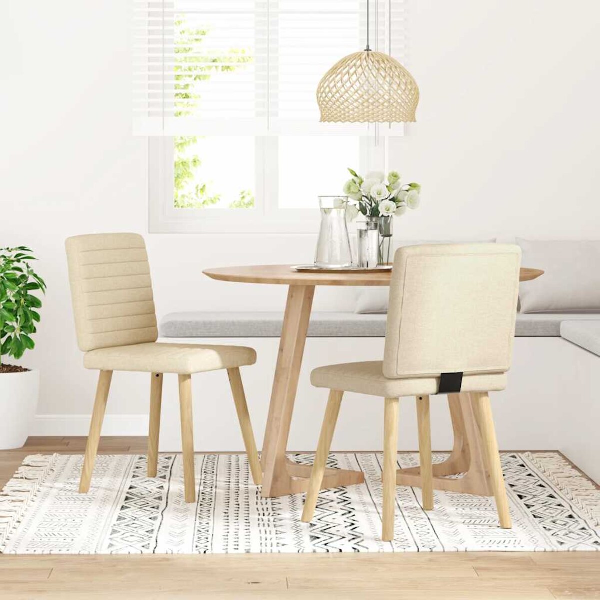 vidaXL Krzesła stołowe, 2 szt., kremowe, obite tkaniną