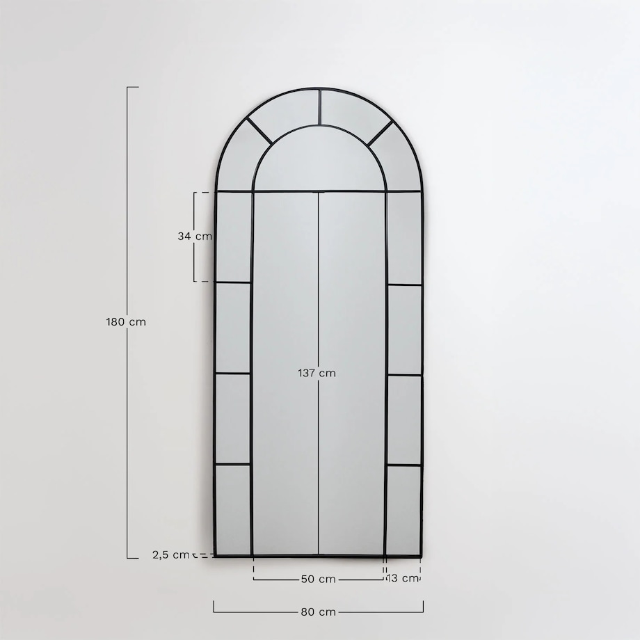 Lustro ścienne z metalu, efekt okna, 80x180 cm, Diana