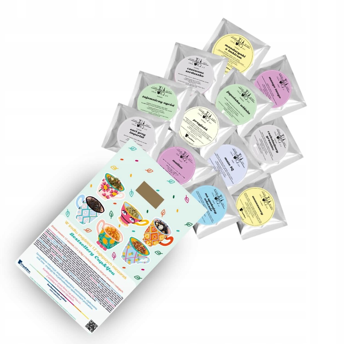 Herbaciany zestaw upominkowy 12 najlepszych smaków BESTSELLERY CUP&YOU - herbaty sypane liściaste na prezent upominek dla kobiety faceta mężczyzny