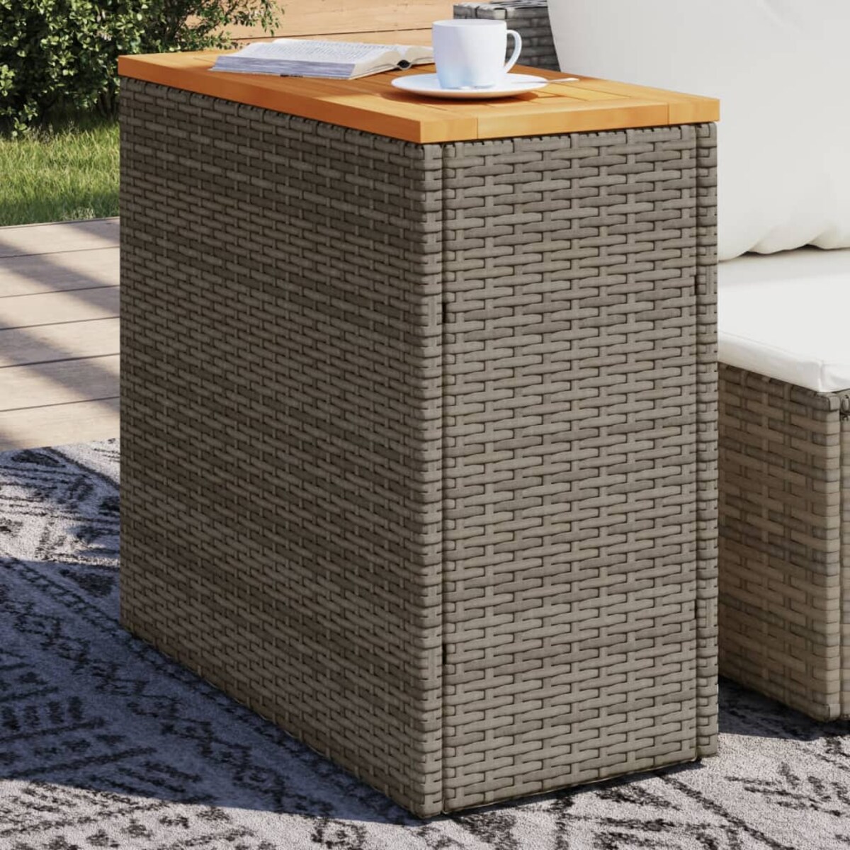 vidaXL Stolik ogrodowy z drewnianym blatem, szary, 58x27,5x55 cm