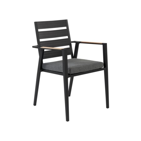 Zestaw ogrodowy stół i 4 krzesła czarny z poduszkami szarymi OLMETTO/TAVIANO