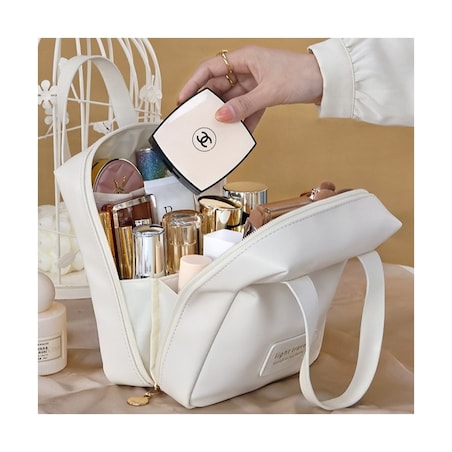 Kosmetyczka organizer na kosmetyki z rączką 17x7x19cm kremowa KS128B