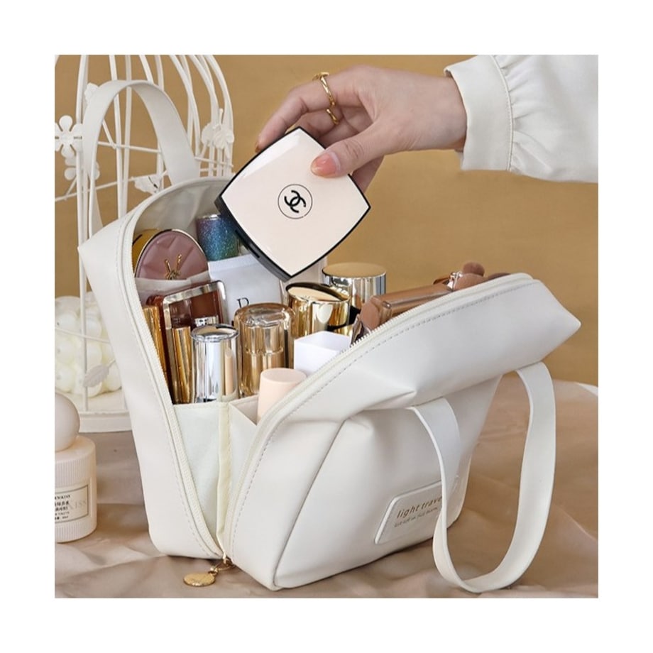 Kosmetyczka organizer na kosmetyki z rączką 17x7x19cm kremowa KS128B