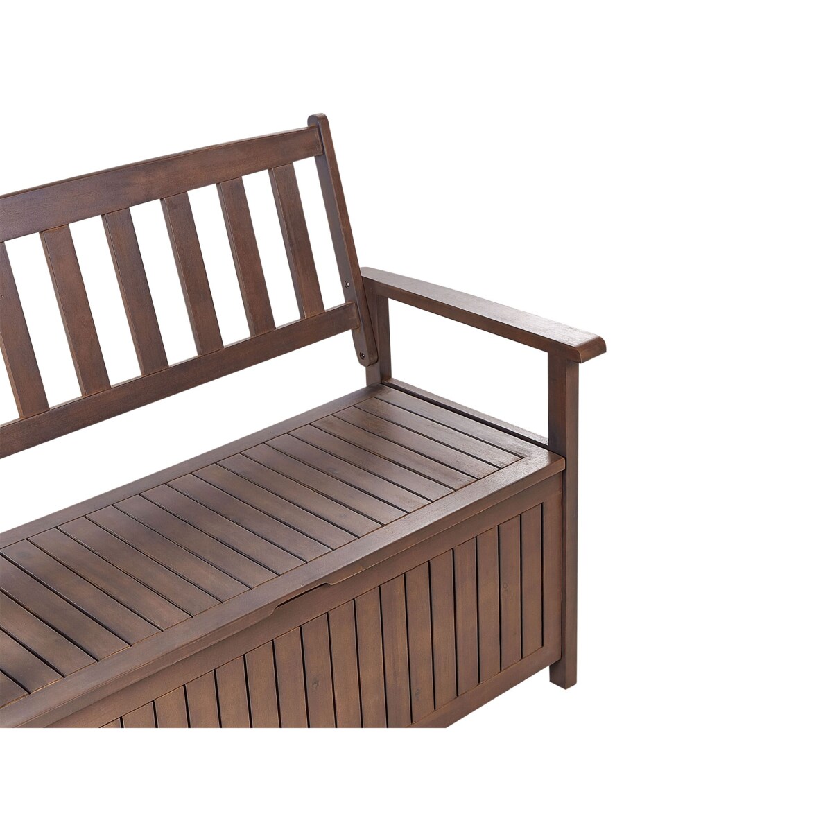 Ławka ogrodowa ze schowkiem 120 cm drewniana ciemna z poduszką szarą SOVANA