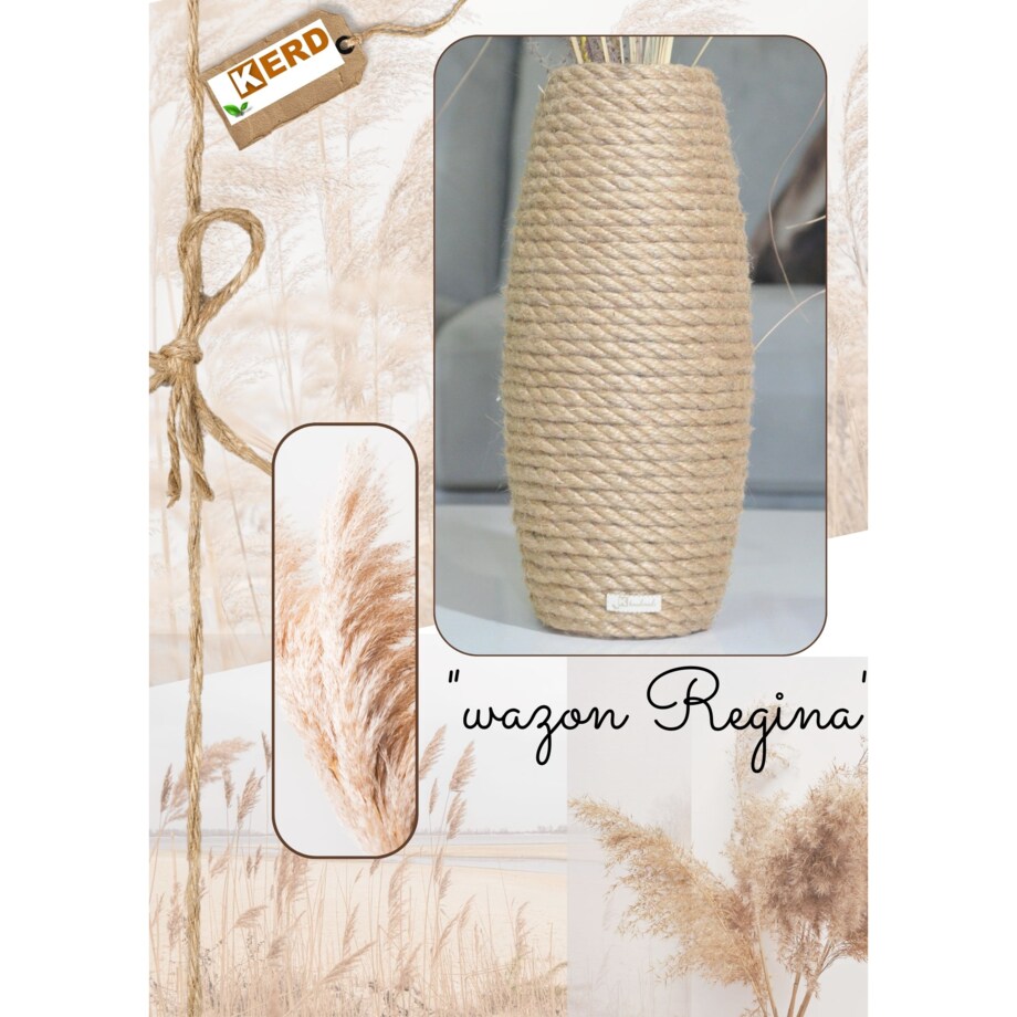 Wazon REGINA w stylu BOHO jutowy do suszonej trawy i kwiatów * pleciony sznurek jutowy naturalny do trawy pampasowej kompozycji h 31 cm styl skandynawski