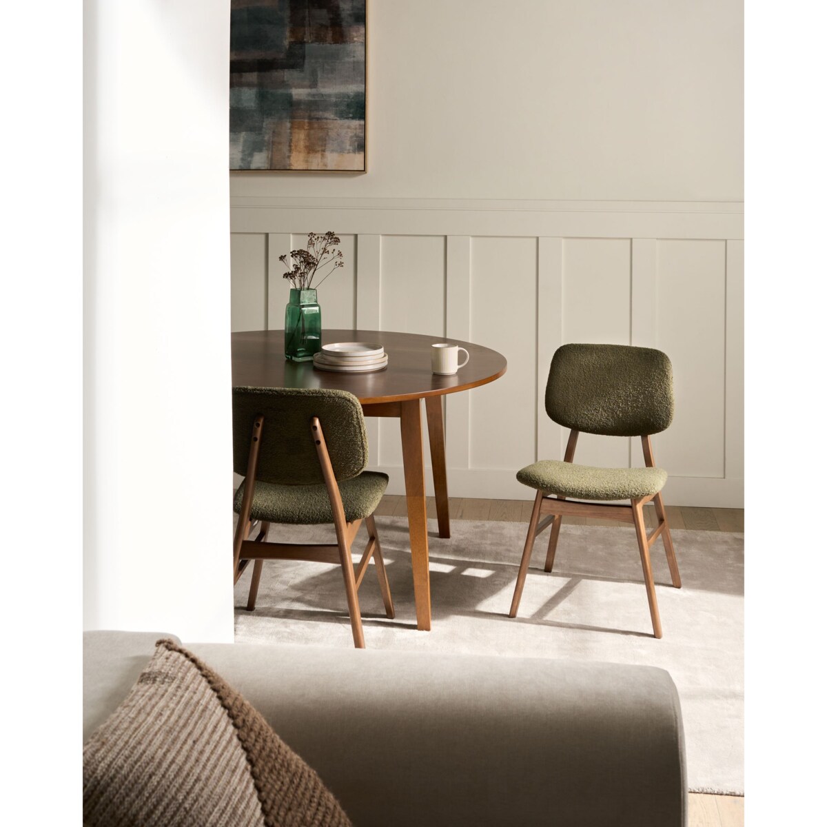 Zestaw 2 krzeseł do jadalni ELAINE Drewno Ciemny brąz/ zielony