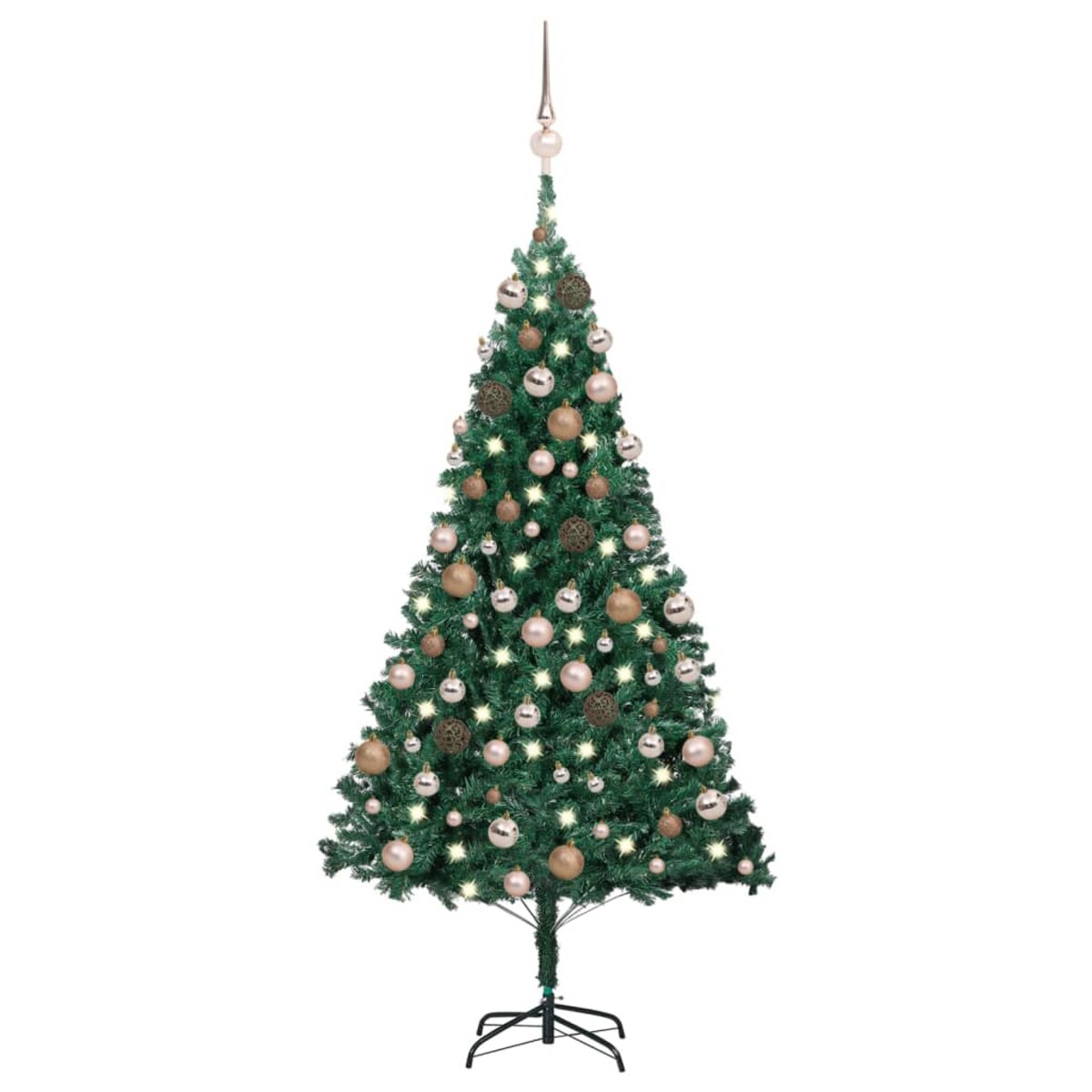 vidaXL Sztuczna choinka z lampkami i bombkami, zielona, 120 cm, PVC