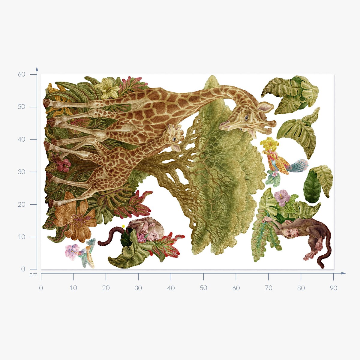 Zestaw naklejek na ścianę, Dzikie zwierzęta roślinność, 60cm