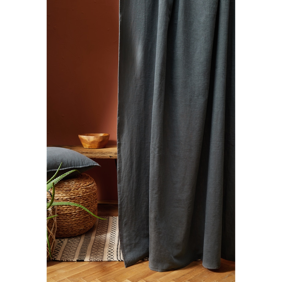 Szara zasłona z lnu na taśmie marszczącej Merida 140x250