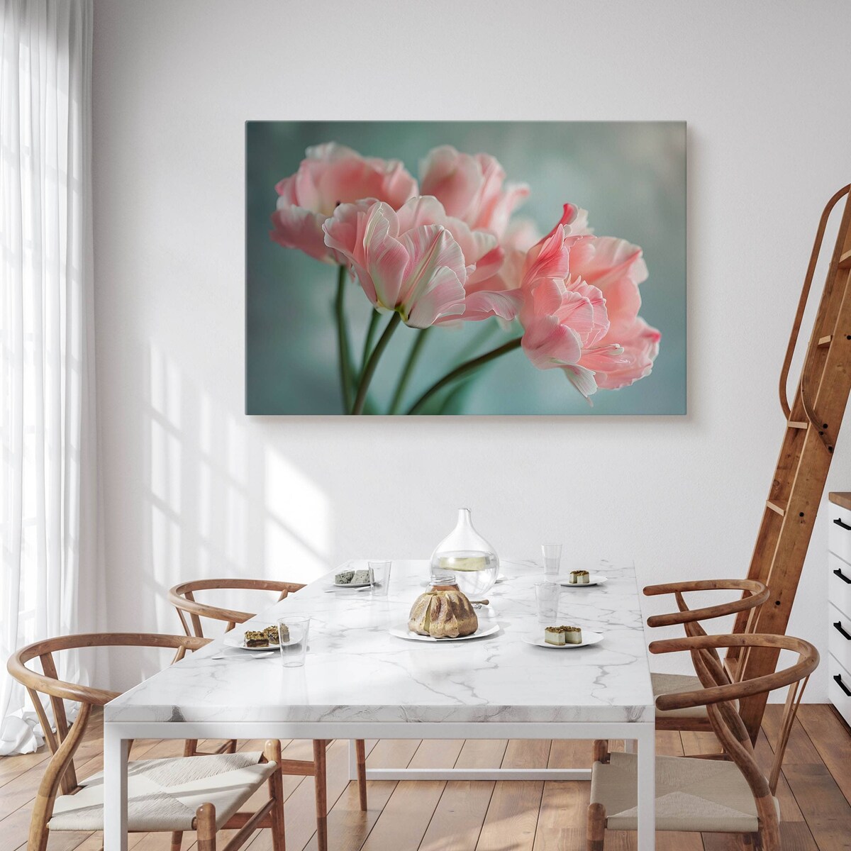 Obraz Canvas Do Salonu Jadalni Różowe Tulipany Kwiaty Natura Rośliny 70x50cm