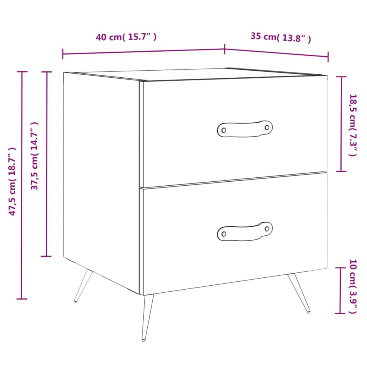 vidaXL Szafka nocna, biała, 40x35x47,5 cm, materiał drewnopochodny