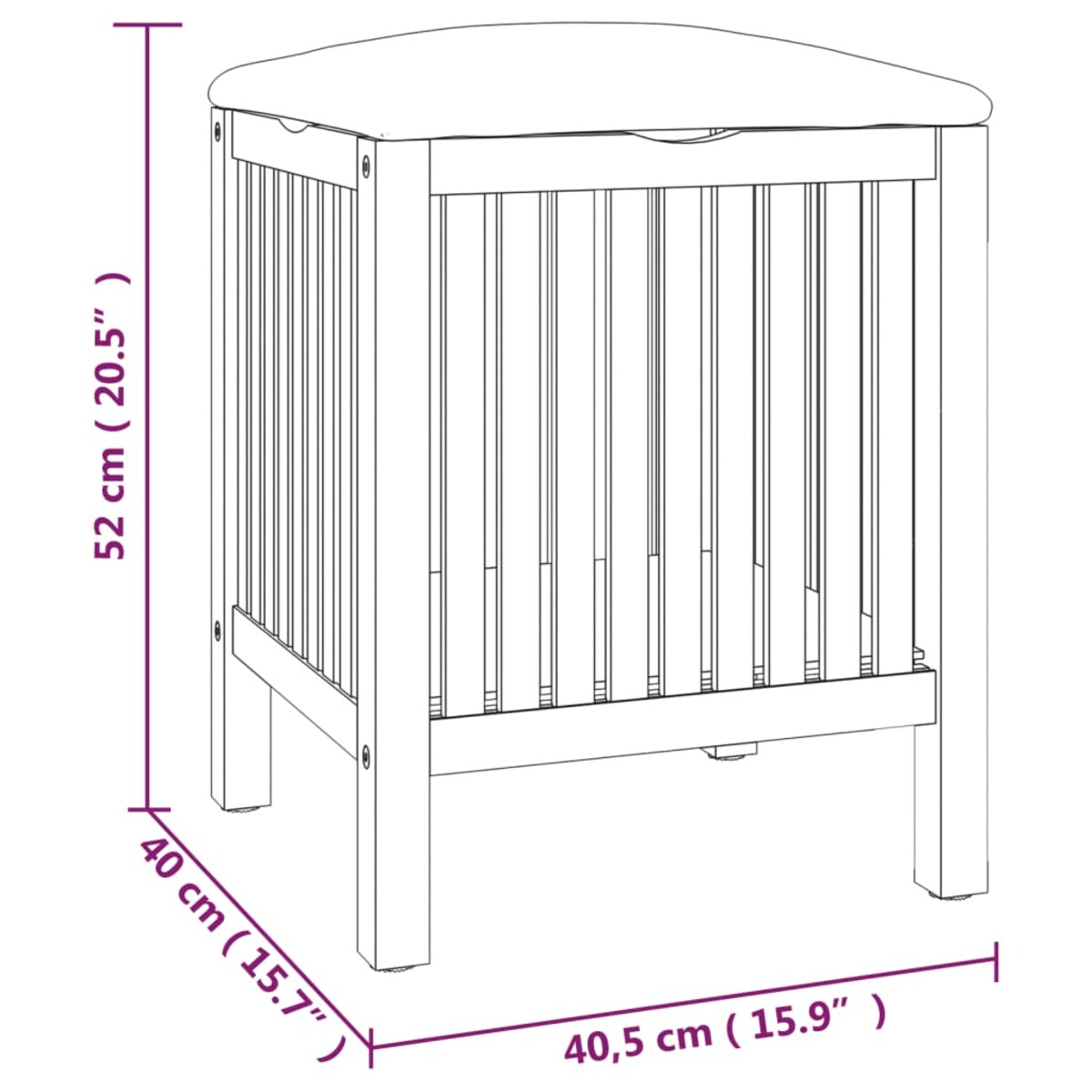 vidaXL Stołek do łazienki, 40,5x40x52 cm, lite drewno orzechowe