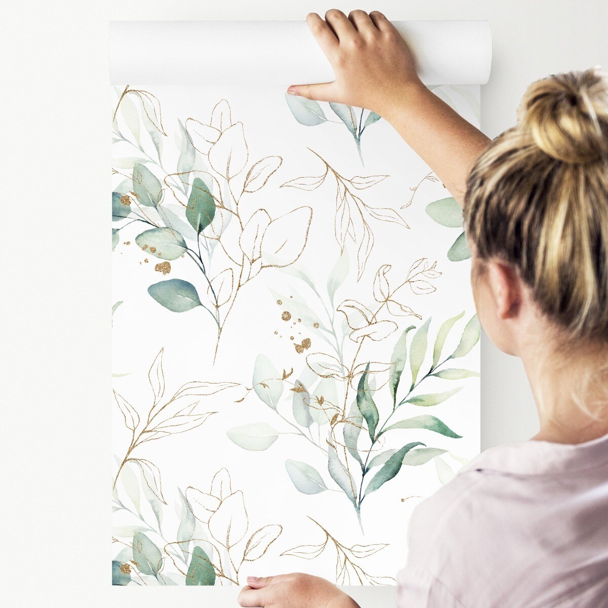 Tapeta Akwarelowe Liście Kwiaty