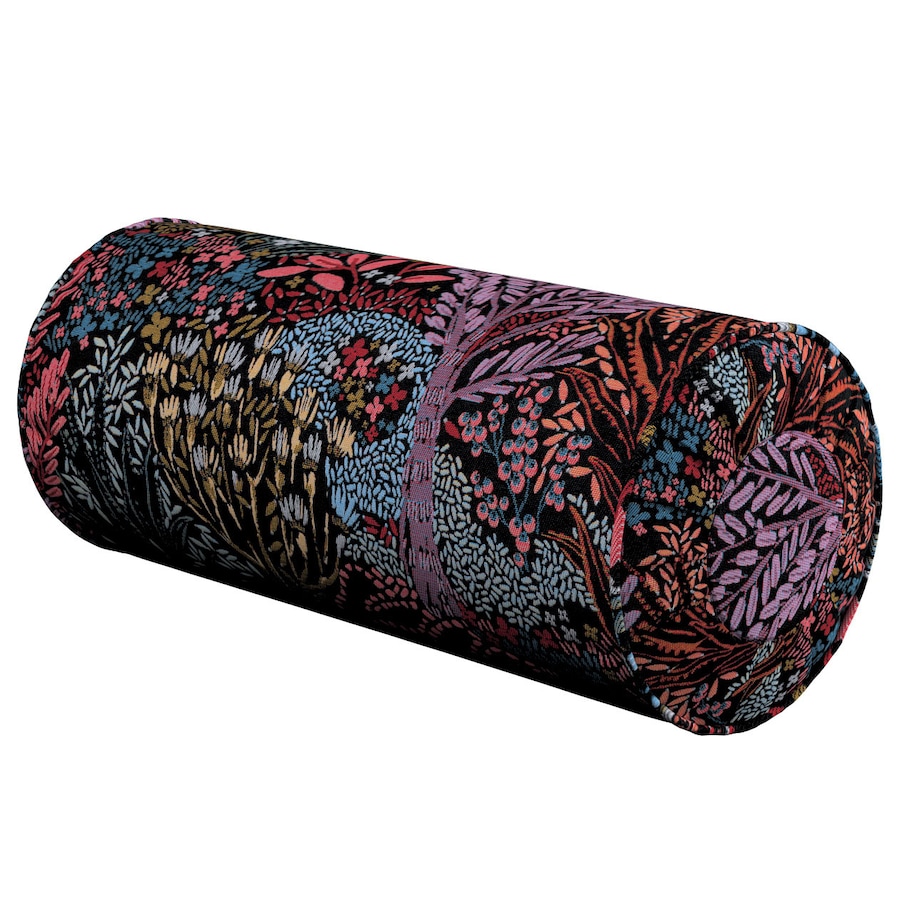 Poduszka wałek z zakładkami, kolorowe rośliny na czarnym tle, Ø20 x 50 cm, Intenso Premium
