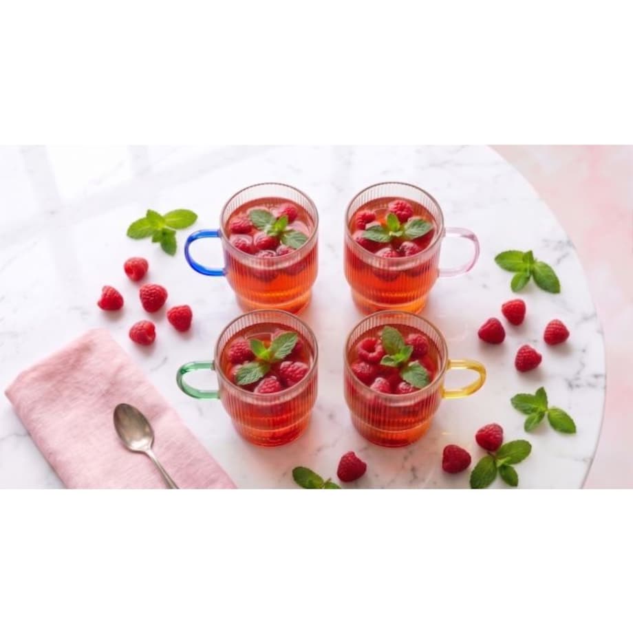 Dwie szklanki ryflowane z zielonym uchem 350ml Livio 1807