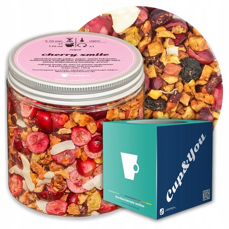 Herbata owocowa sypana CHERRY SMILE o smaku tropikalnym z wiśnią i jabłkiem - herbata liściasta sypana mieszanka napar susz - gotowa na prezent upominek
