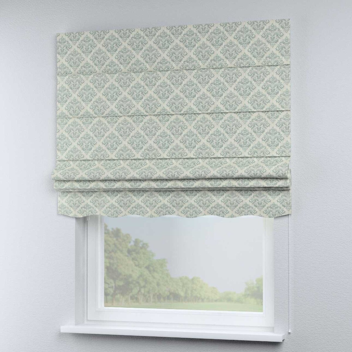 Roleta rzymska Florencja, srebrno-niebieski ornament na szarym tle, Imperia Premium