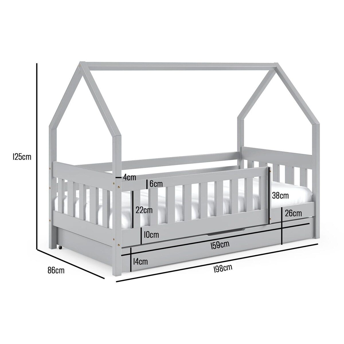 Łóżko dziecięce domek Mila szare 80x190