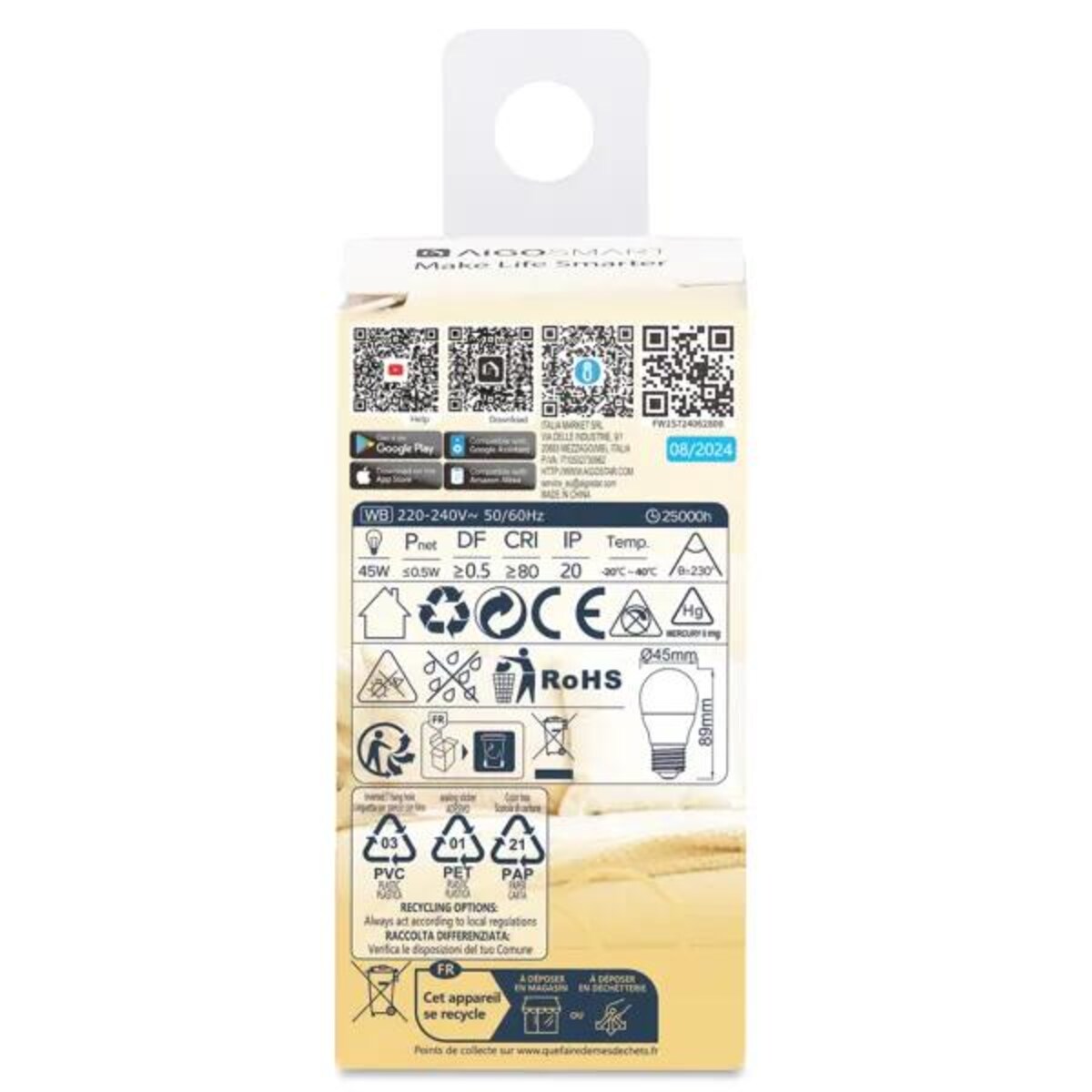 inteligentna żarówka led wb g45 e27 wi-fi 6,5w