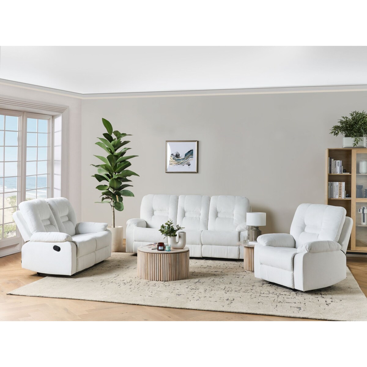 Komplet wypoczynkowy z manualną funkcją relaksu 6-osobowy biały BERGEN