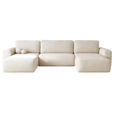 Narożnik U ILO z pojemnikiem na pościel i funkcja spania, śmietankowy