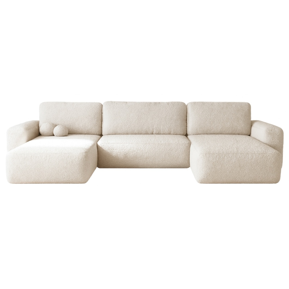 Narożnik U ILO z pojemnikiem na pościel i funkcja spania, śmietankowy