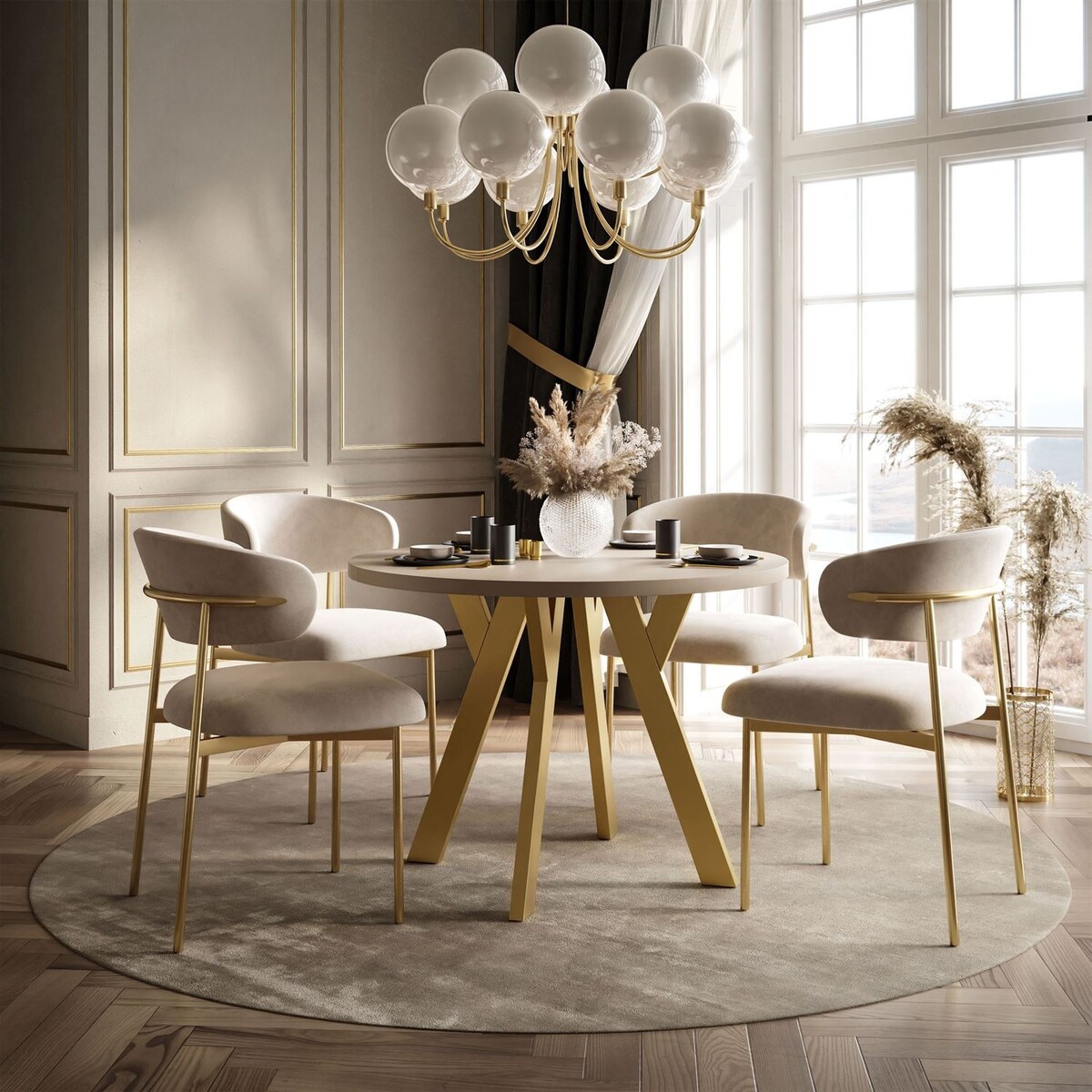 Okrągły stół rozkładany VOLTA MATT, nogi złoty, blat kaszmir