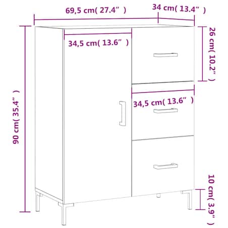 vidaXL Szafka, biała, 69,5x34x90 cm, materiał drewnopochodny