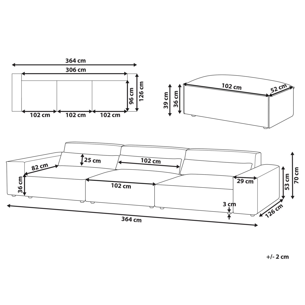 Sofa modułowa 3-osobowa z otomaną brązowa HELLNAR