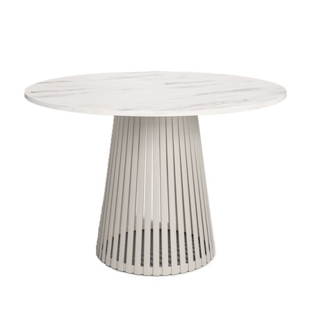 Stół VIV z lamelami do salonu, blat 100cm marmur jasny-podstawa kaszmirowa