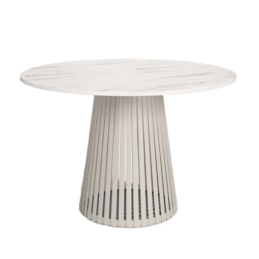 Stół VIV z lamelami do salonu, blat 100cm marmur jasny-podstawa kaszmirowa