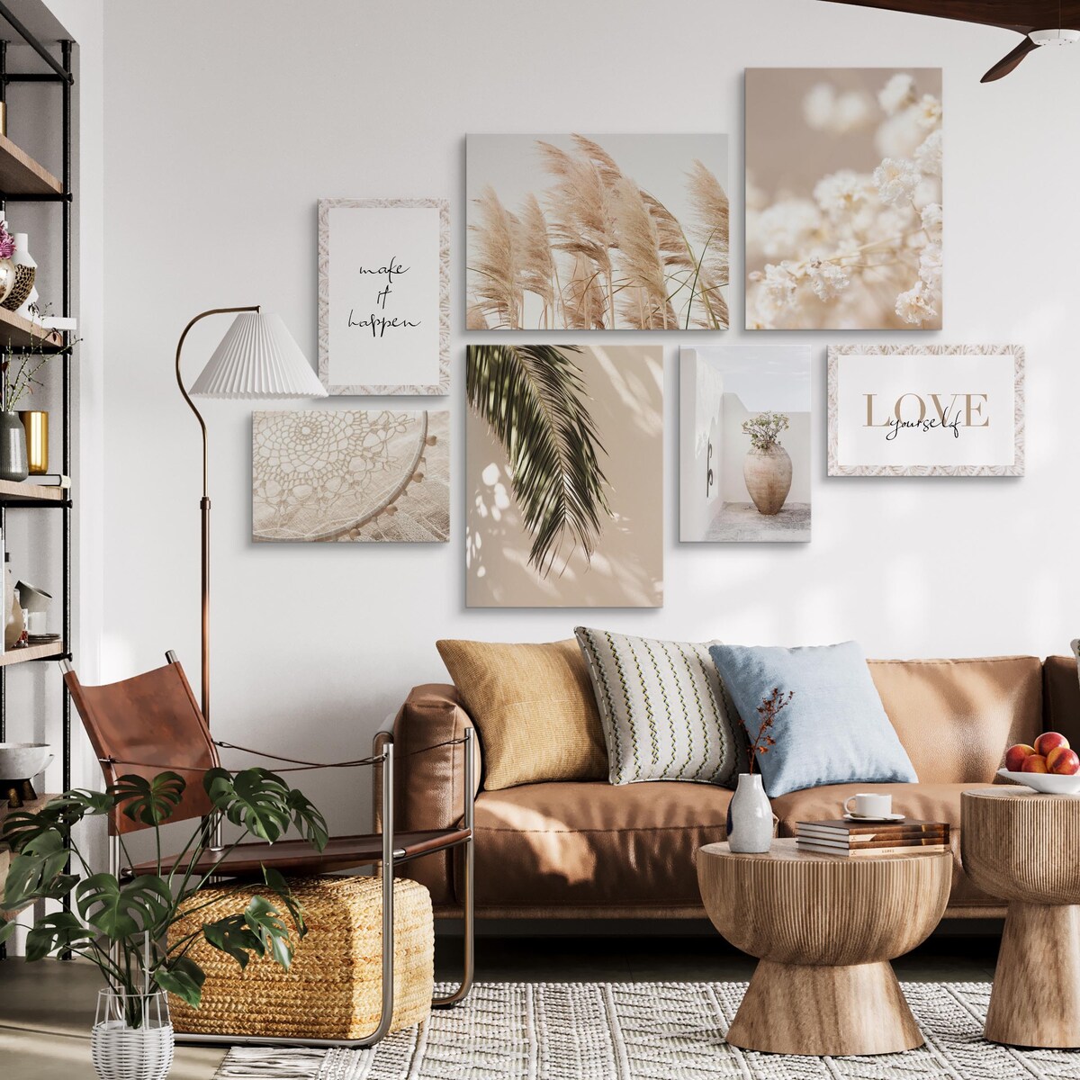 ZESTAW OBRAZÓW DO SYPIALNI TRAWY PAMPASOWE MAKRAMA STYL BOHO 110x80cm