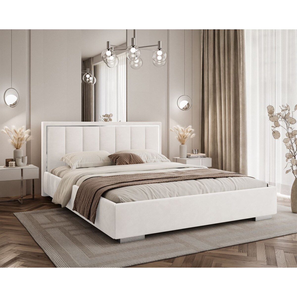 Łóżko tapicerowane AURELIA SILVER, pojemnik, s34, 140x200, Jasmine 20