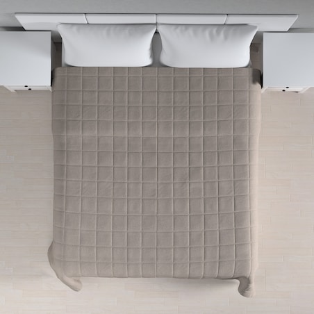 Narzuta pikowana w kratę 260x210 beżowo-szary