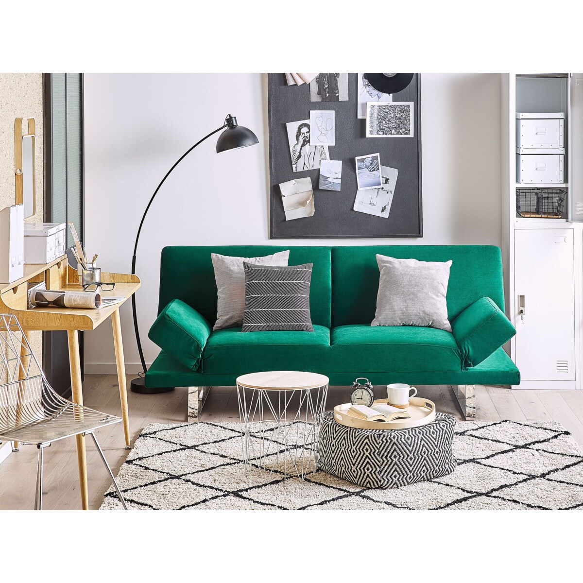 Sofa rozkładana welurowa zielona YORK