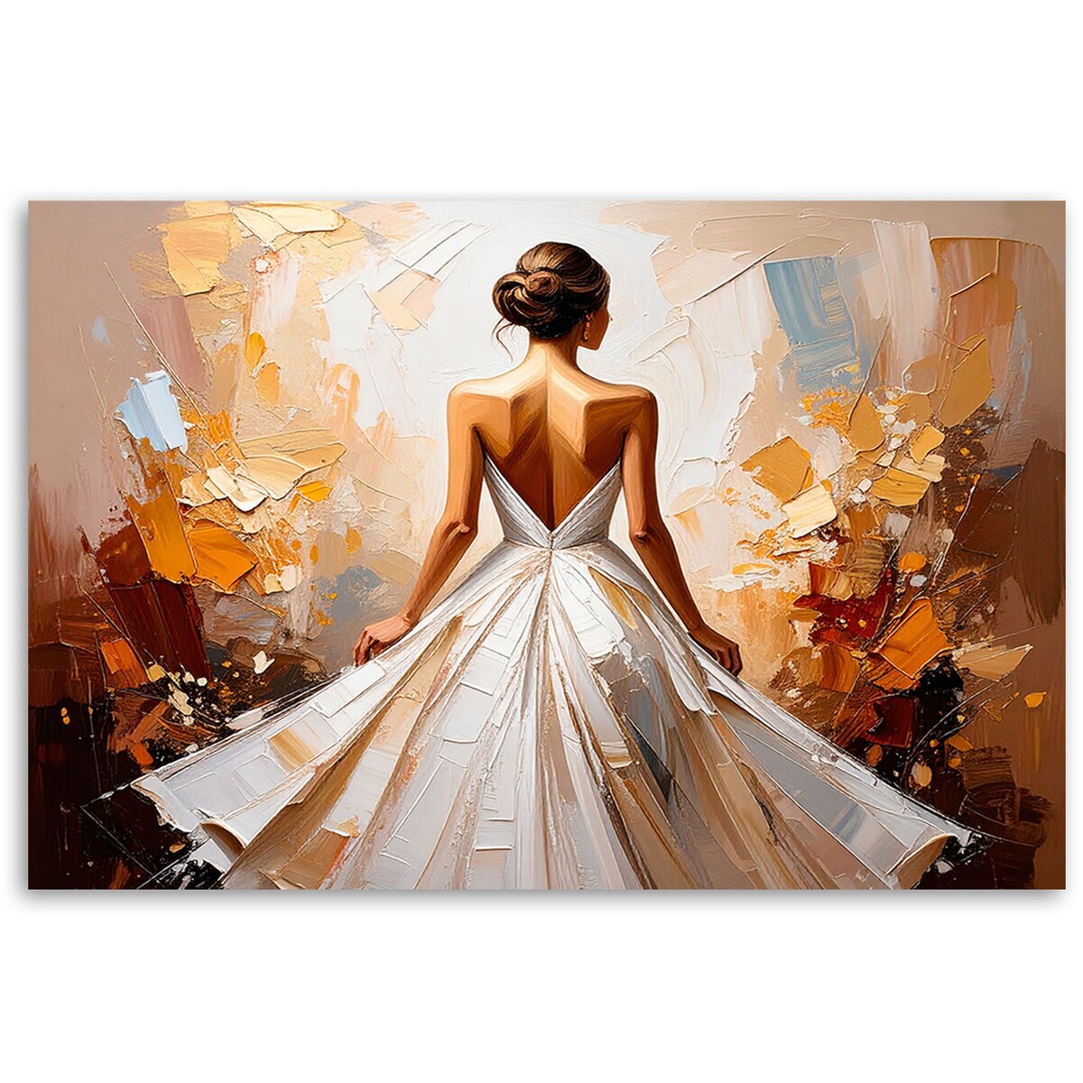 Feeby Obraz nowoczesny do salonu sypialni, Kobieta w białej eleganckiej sukni 120x80